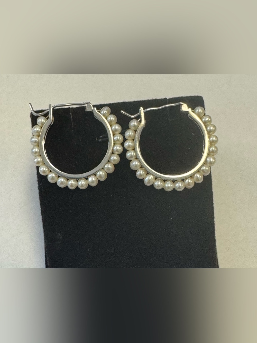 Pearl Beaded Silver Hoop Earrings - Women Jewelry
